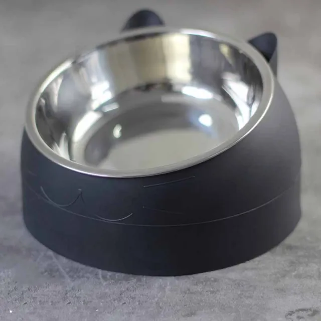 200mlStainless Steel Oblique Mouth Pet Cat Bowl Black - Shop at LoveMi