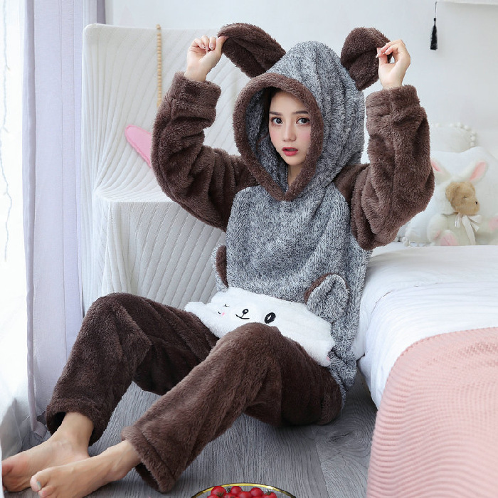 Title 3, Ladies cartoon plush warm pajamas