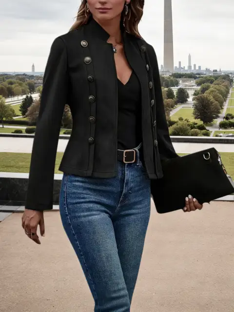 new women s fashion casual women s jacket solid color double breasted de