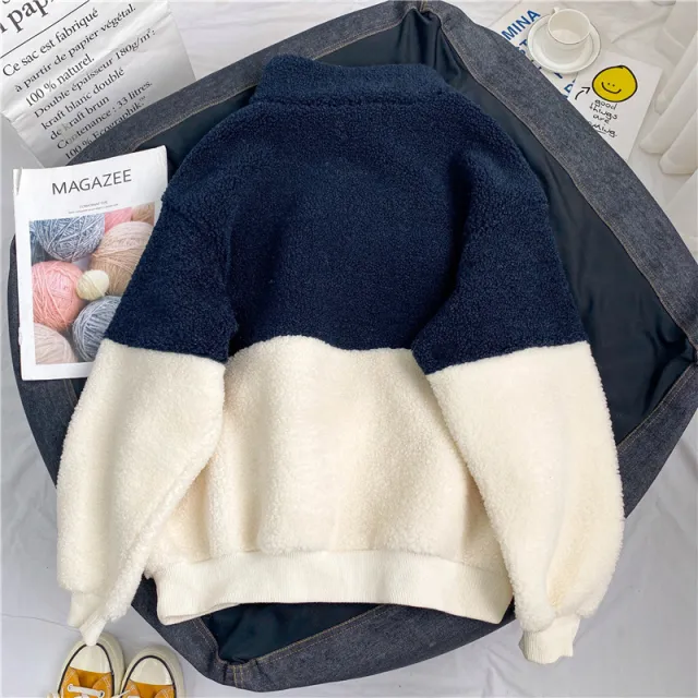 Semi High Collar Plush Warm Coat Blue - Shop at LoveMi