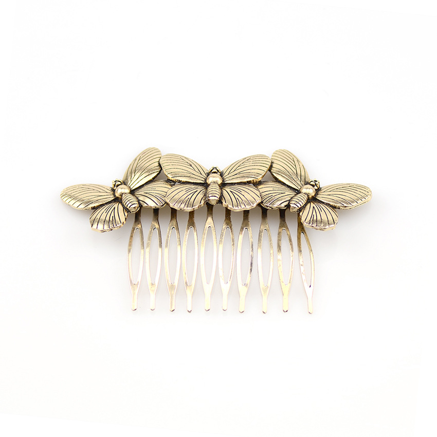 Fashionable Forest Retro Three Butterfly Hair Comb Insert Antigold - Shop at LoveMi