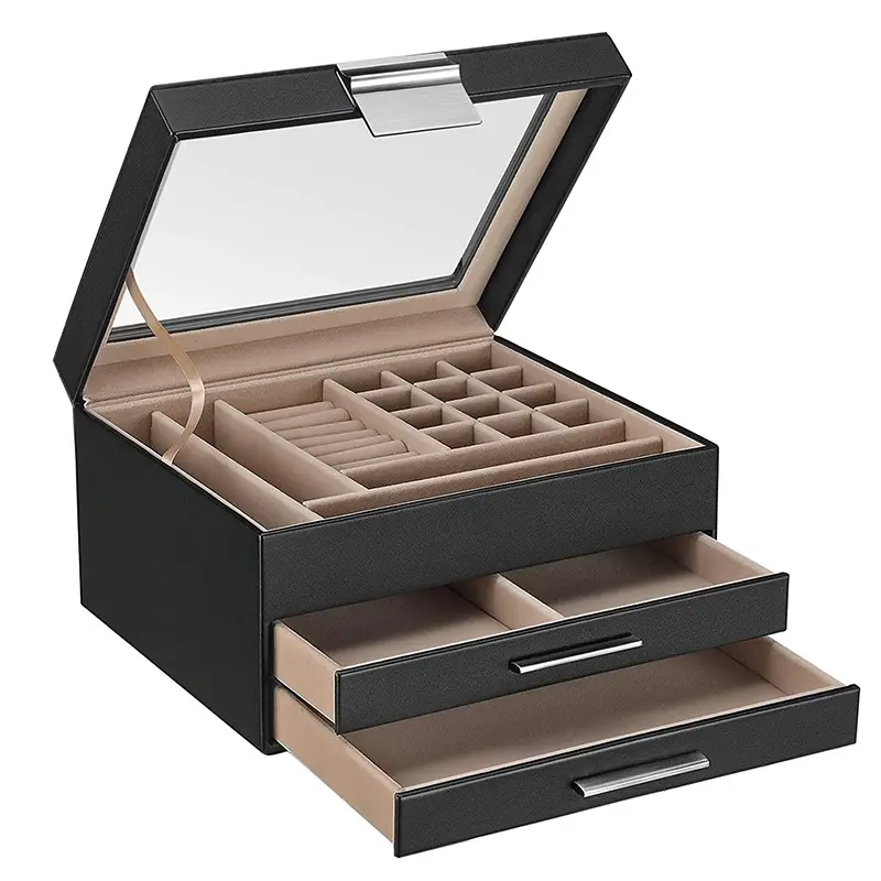 Leather Three-layer Double Drawer Ring Box Display