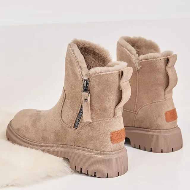 Middle Tube Plush Warm Cotton Shoes Leather And Fur Integrated Winter Women's Boots Apricot - Shop at LoveMi