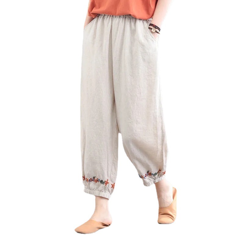 Women's Vintage Cotton Linen Solid Color Casual Pants