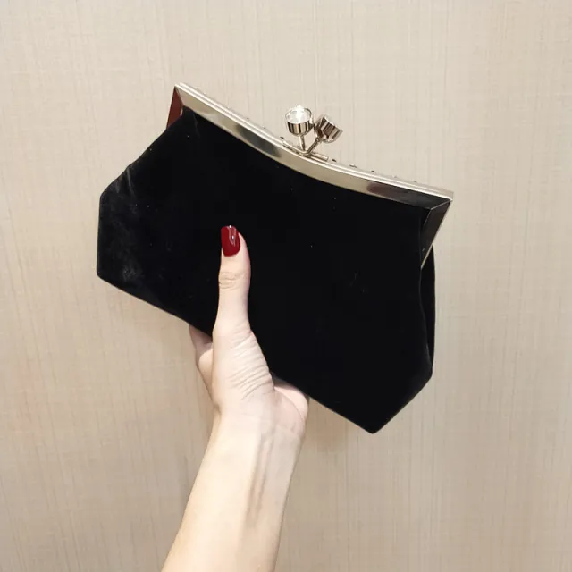 Velvet Rhinestone Dinner Bag Diagonal Black - Shop at LoveMi