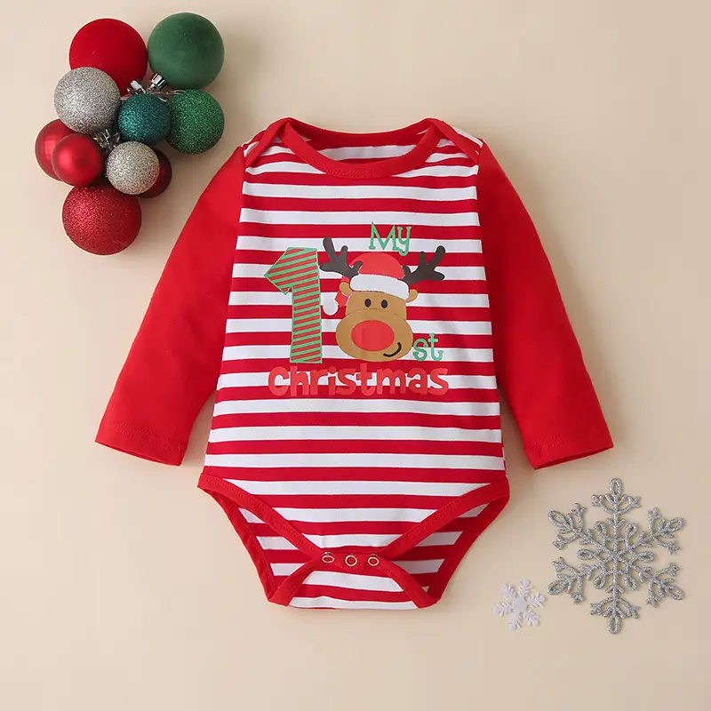 Christmas Ins Style European And American Striped Pants Hooded Romper