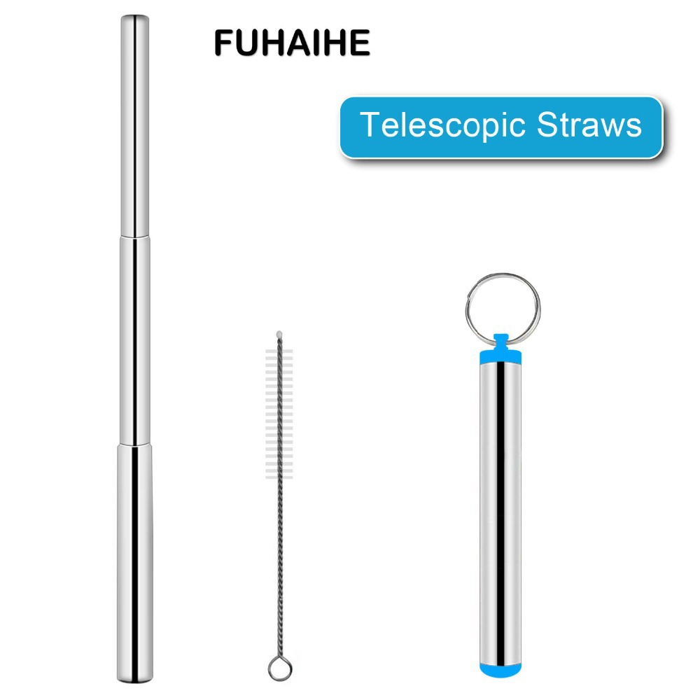 Stainless steel straw set