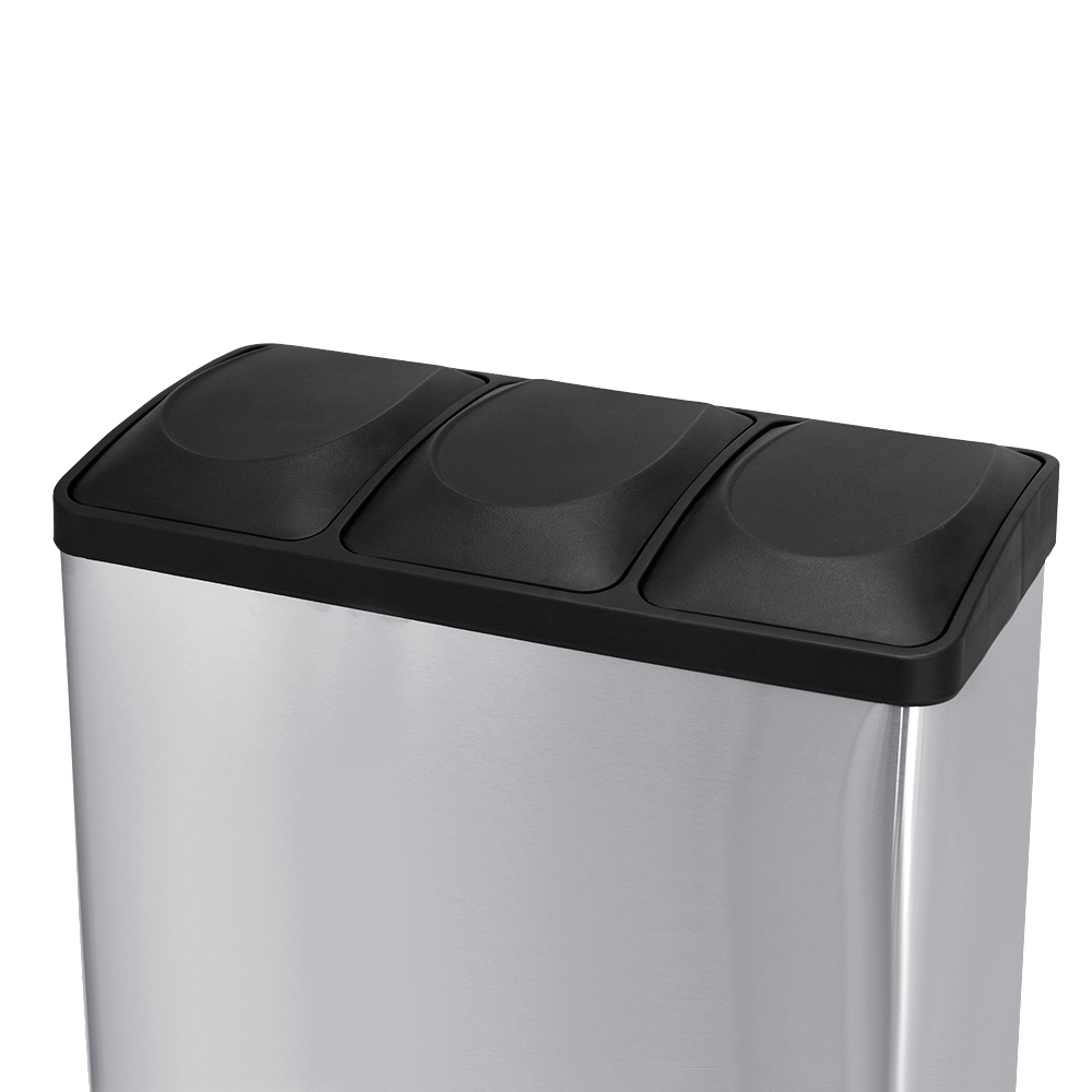 Rubbish Bin, Recycling For Kitchen, Stainless Triple Compartment Food Waste — image 2