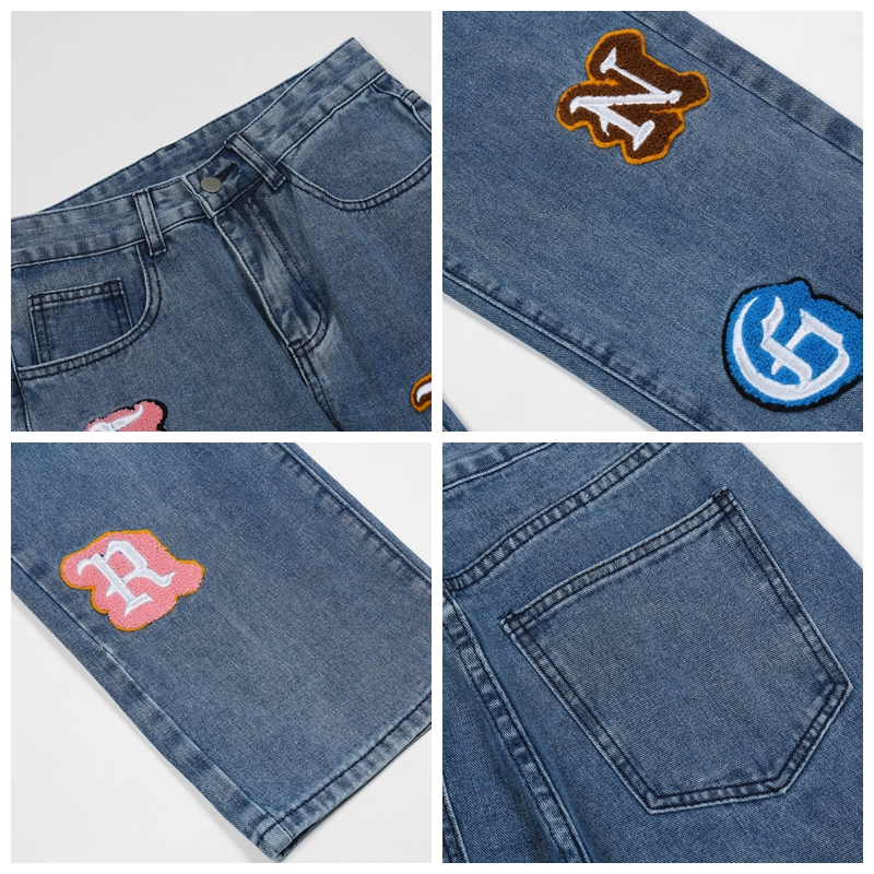 High Street Letter Flocking Washed Distressed Jeans
