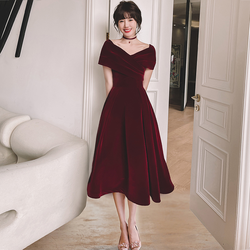Summer Wedding Red Engagement Dress Wine Red Gxwp244 Velvet Mid Le - Shop at LoveMi