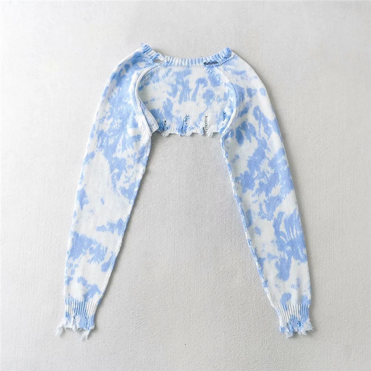 Title 6, Womens Tie-dye Ripped Knit Long-sleeved Shawl