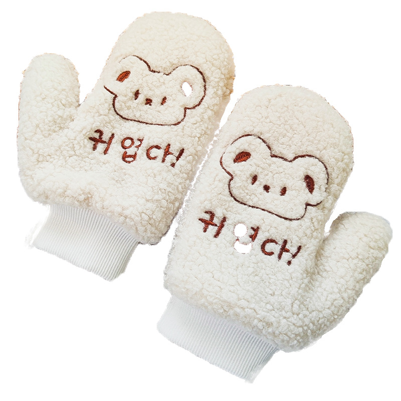 Winter Warm Embroidered Bear Student Gloves - Image 2