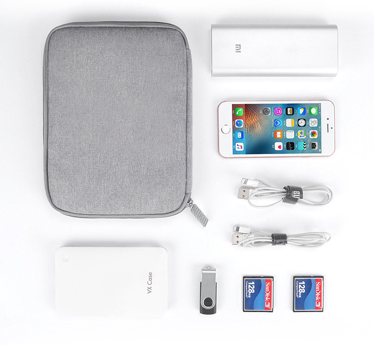 Polyester Cloth Solid Color Data Cable Power Bank USB Earphone Storage Bag