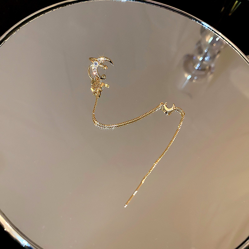 Silver Needle Zircon Star Moon Line Ear Clip One Earring