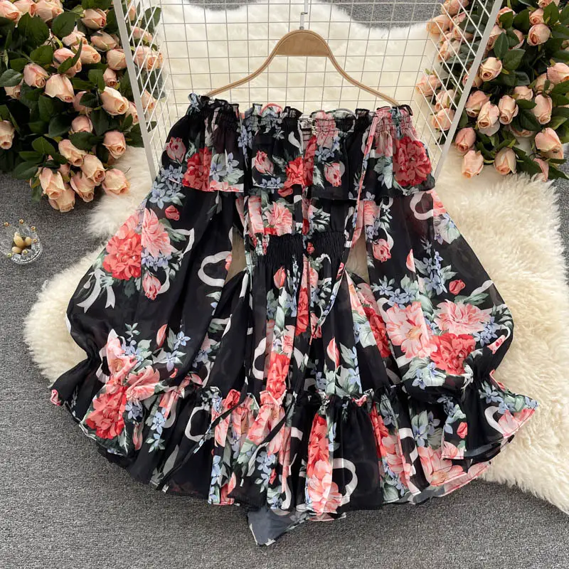 Cropped Chiffon Print Dress Pants