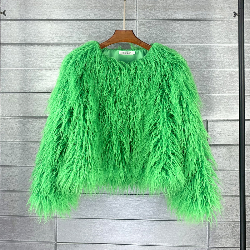 Colorful Boho Furry Faux Fur Coat Plus Size Women Fur Coats Autumn Winter Faux Fur Shaggy Jacket Fourrure Bontjas Fluorescent Green - Shop at LoveMi