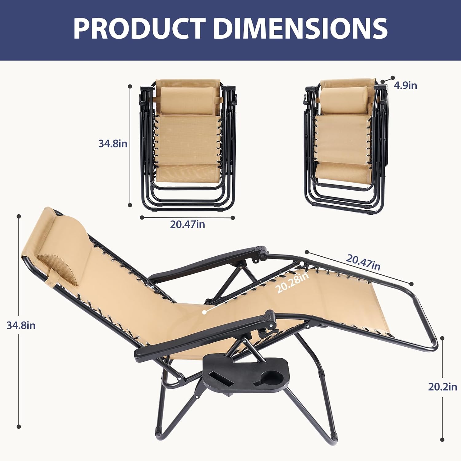 Zero-gravity Seat, 2-piece Set. Portable Recliner With Cup Holder And Adjustable Backrest. image 3