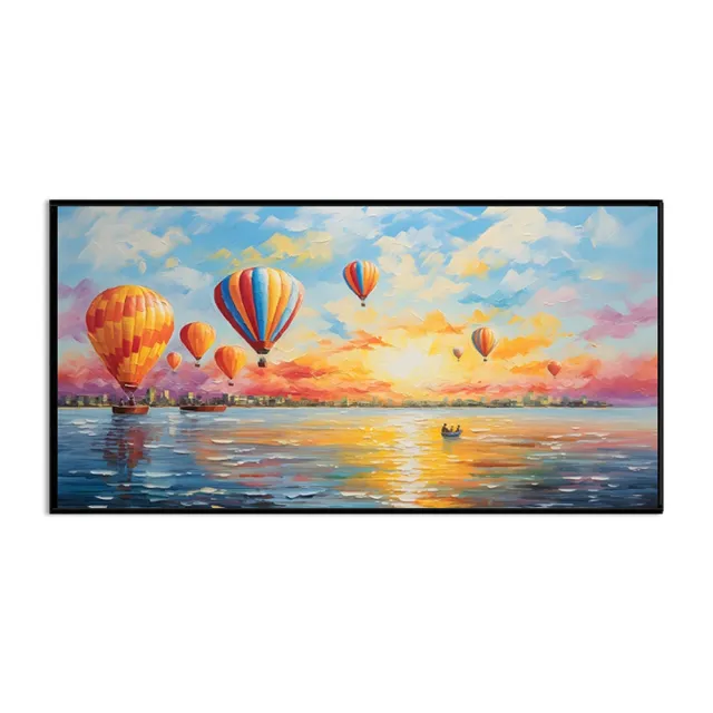 Abstract Hot Air Balloon Canvas Wall Art Colorful Boat Handmade Oil Painting Quiet Seascape Artwork Modern Style For Home Living Room Decor Witho... Without Inner Frame - Shop at LoveMi
