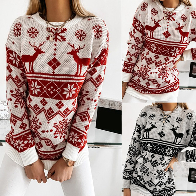 Title 4, Elk Snowflake Christmas Jacquard Strickpullover...