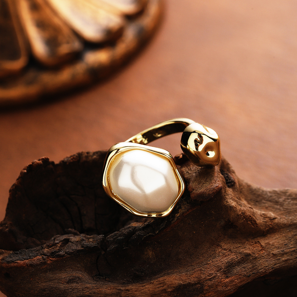 Light Luxury Baroque Pearl Ring, Minimalist Design For Women, Adjustable Open Band,... thumbnail 3