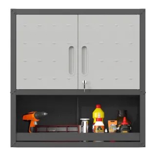 Metal Wall-Mounted Tool Storage Cabinet With Locking Door And 1 Shelf 1 Opened Drawer For Garage Warehouse,Office,Assembly Required