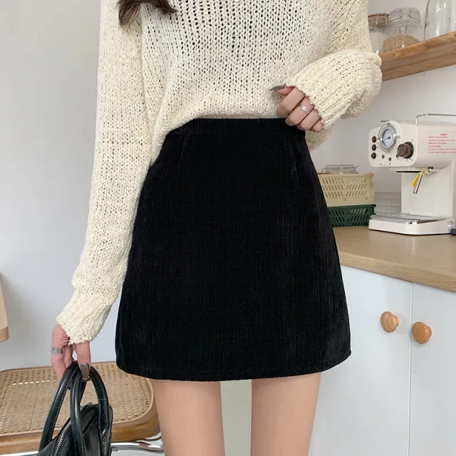 Was Thin And All match Corduroy A line Wrap Hip Skirt Tide Black - Shop at LoveMi