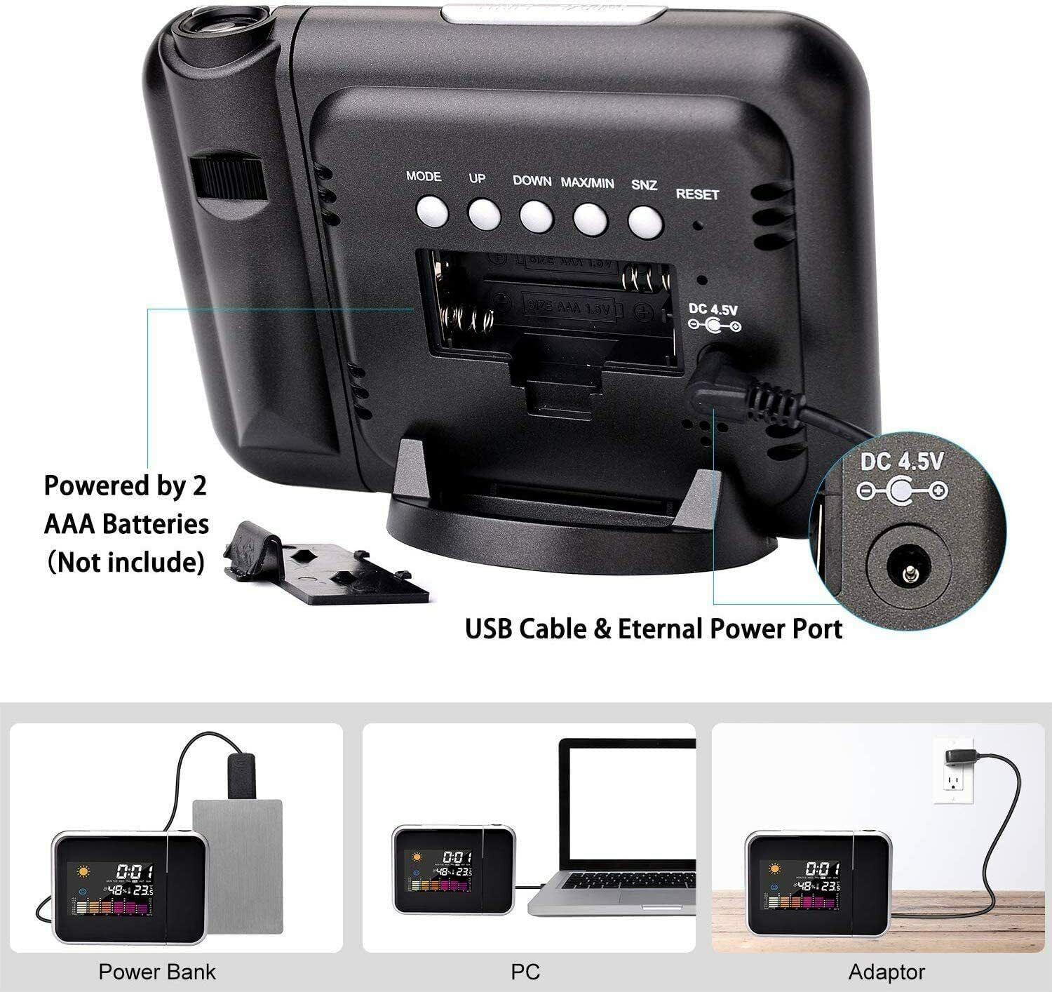 Smart Alarm Clock Digital LED Projector Temperature Time Projection LCD Display 11