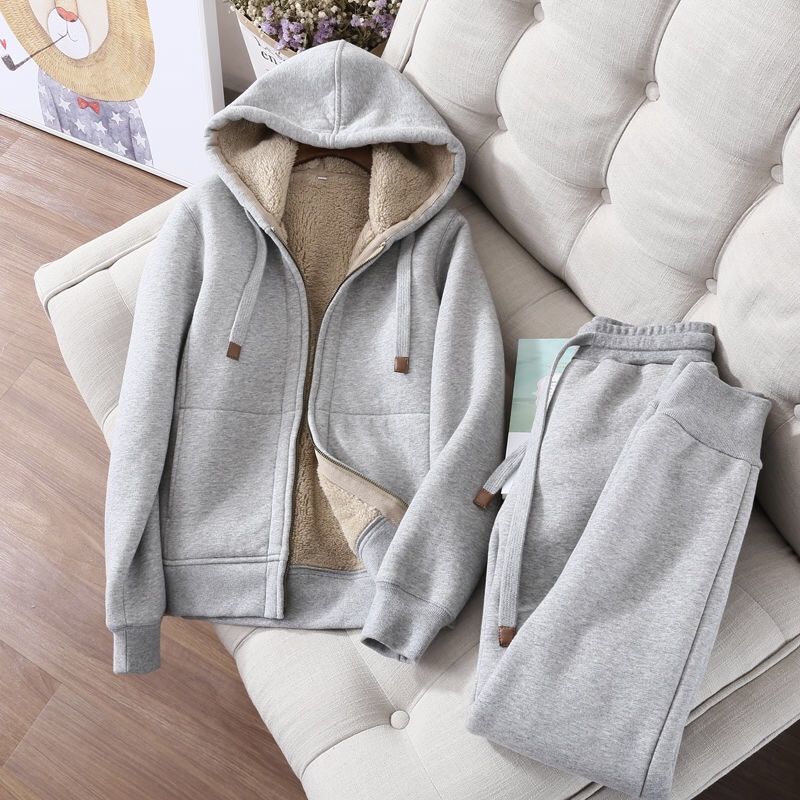 Two Winter Suit Women's Hooded Cardigan Sweater And Thin Casual Pants - Image 2