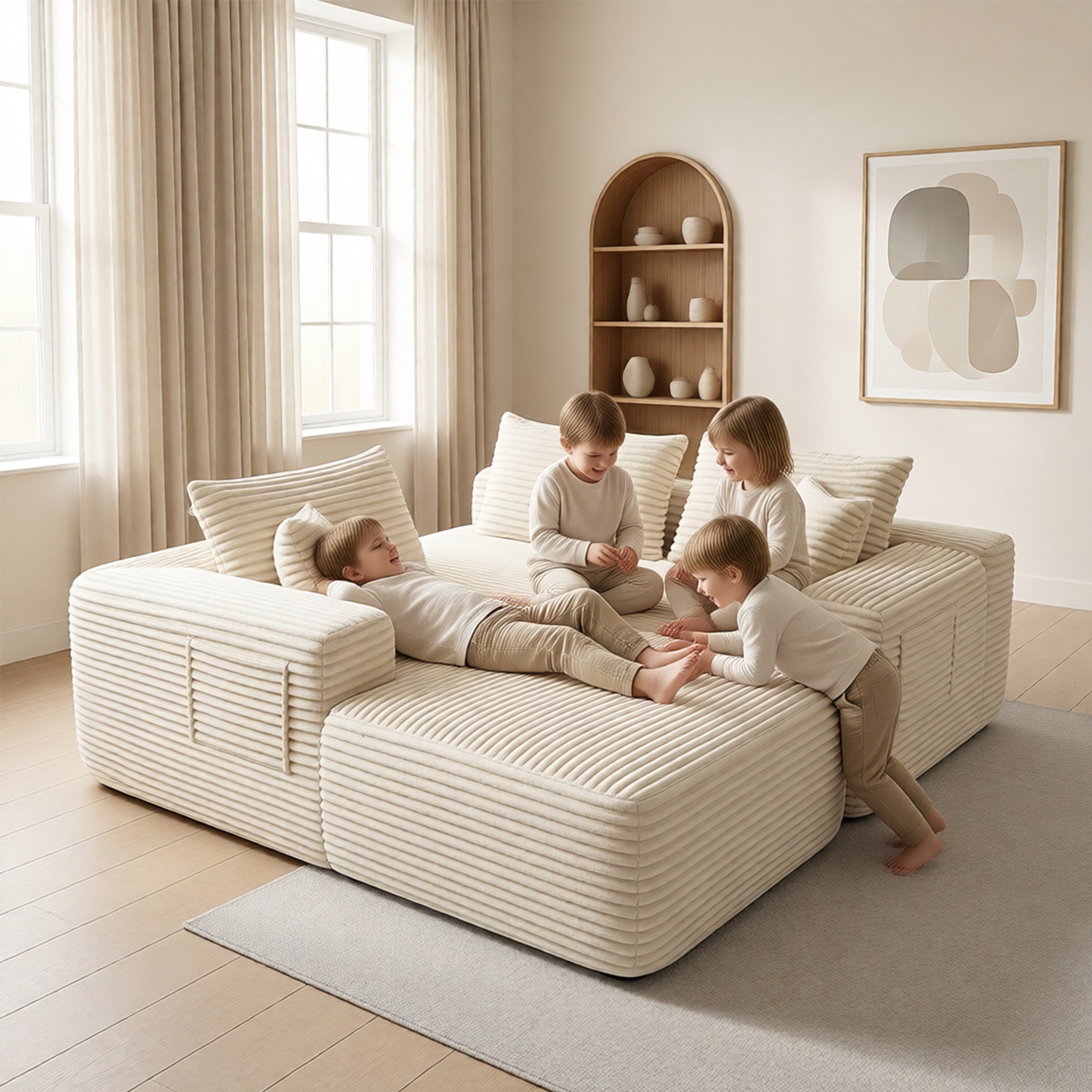 YM3116250005811& YM3116250006111 Combination Products Are Not Sold Sep-L Shape Modular Sectional Couch Spacious Comfortable 2 Seater Sofa With Pillows For Living Room Office No Assembly Required Beig