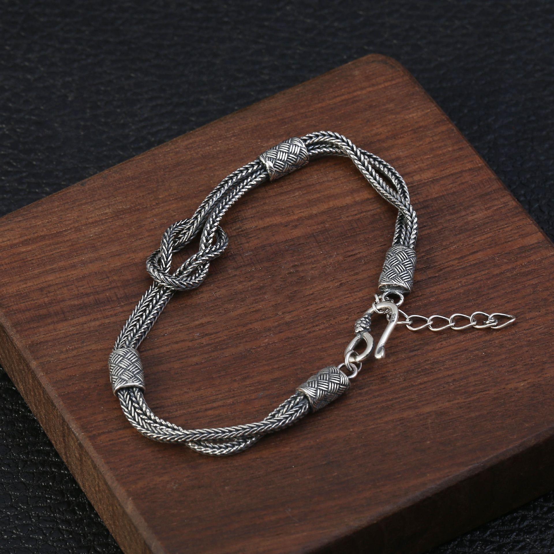 S925 Sterling Silver Niche Retro Hand-woven Thai Silver Bracelet