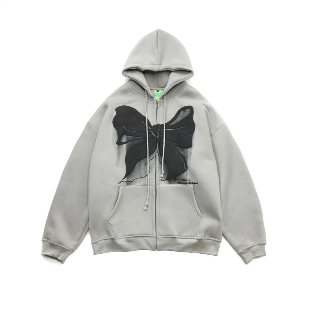 Street Fashion Brand Loose Hoodie Zipper Jacket - Grey