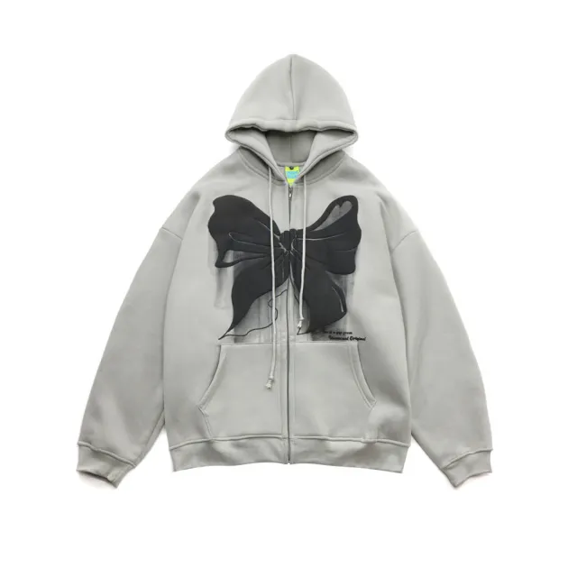Street Fashion Brand Loose Hoodie Zipper Jacket Grey - Shop at LoveMi
