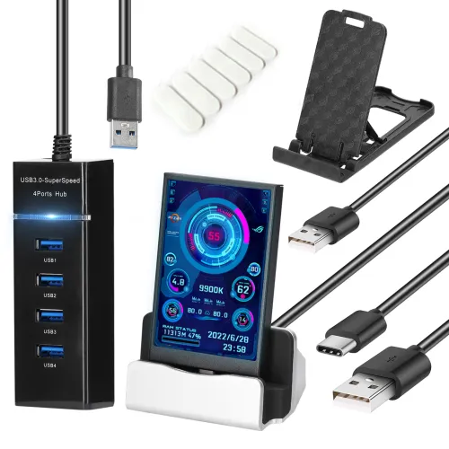 Color: Black Suit2 - 3.5-inch Computer Small Secondary Screen IPS Full View USB Chassis Monitor Date Display