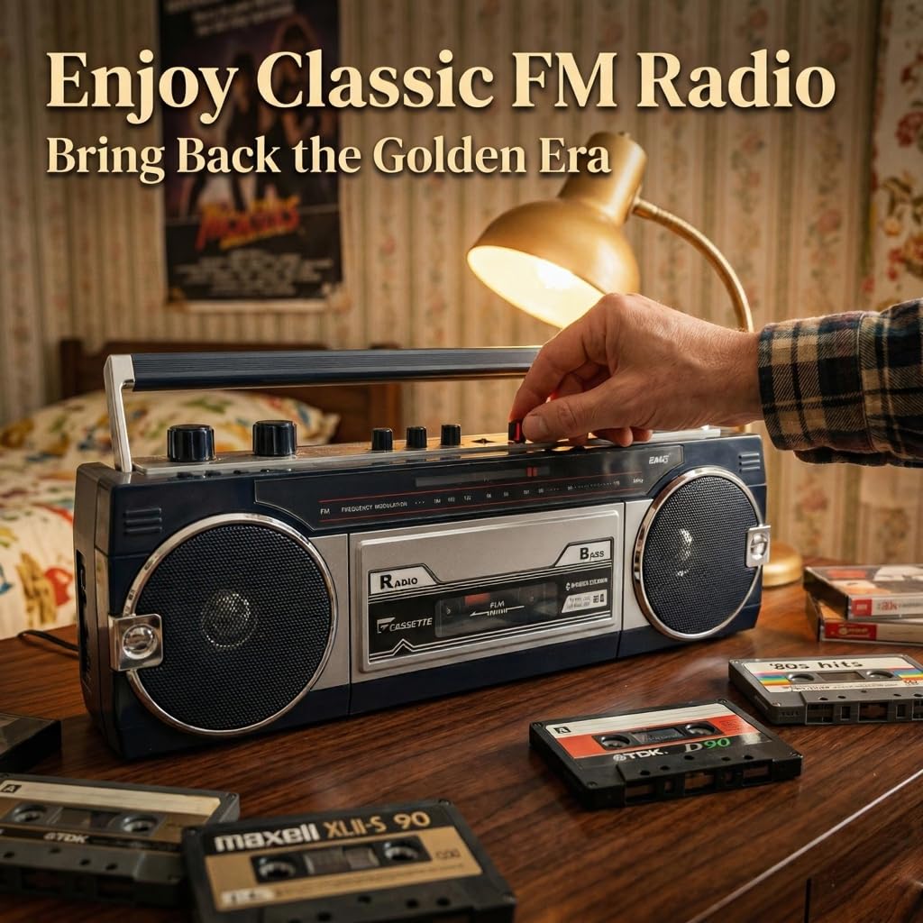 Retro Bluetooth Boombox Cassette Player With FM Radio Stereo Speakers USB SD