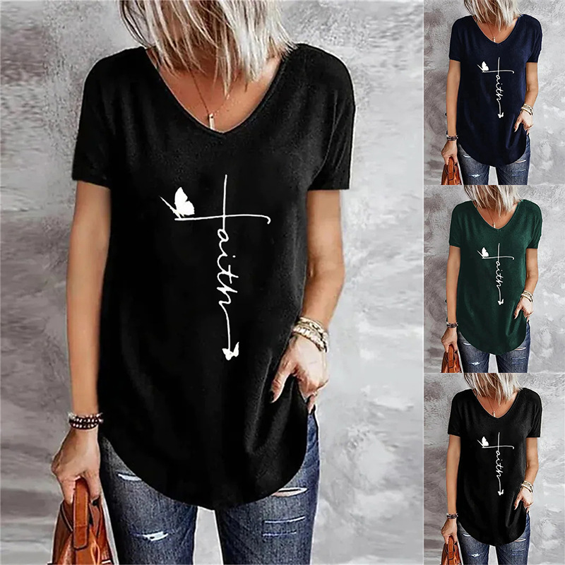 Women's V-neck Bottoming Long-sleeved Printed T-shirt