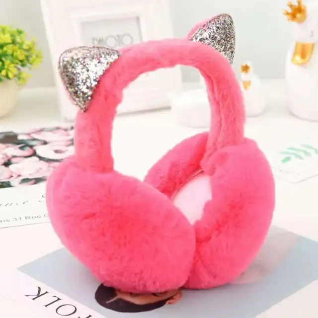 Cartoon Cat Warm Female Rabbit Fur Earmuffs Bag Red - Shop at LoveMi