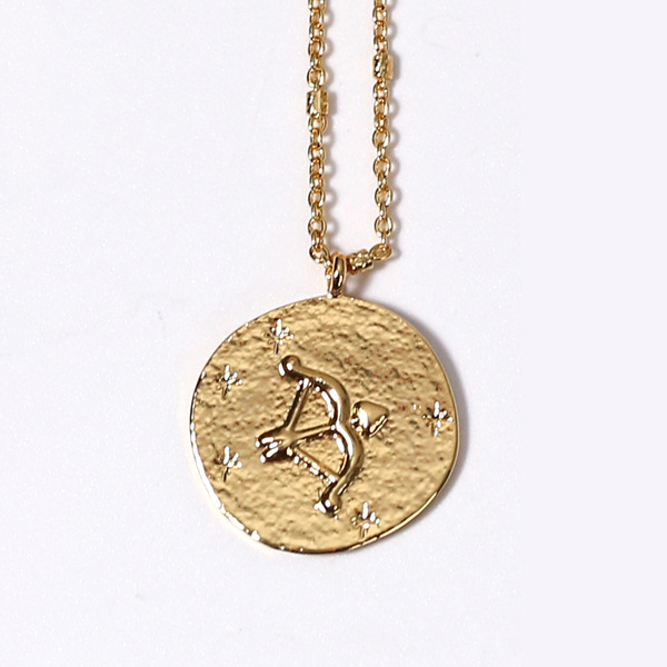Retro Twelve Constellation Medal Coin Necklace Sagittarius - Shop at LoveMi