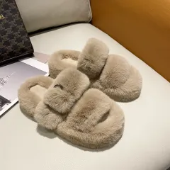 New Style Thick-bottomed Woolen Cotton Slippers - Khaki - View 1