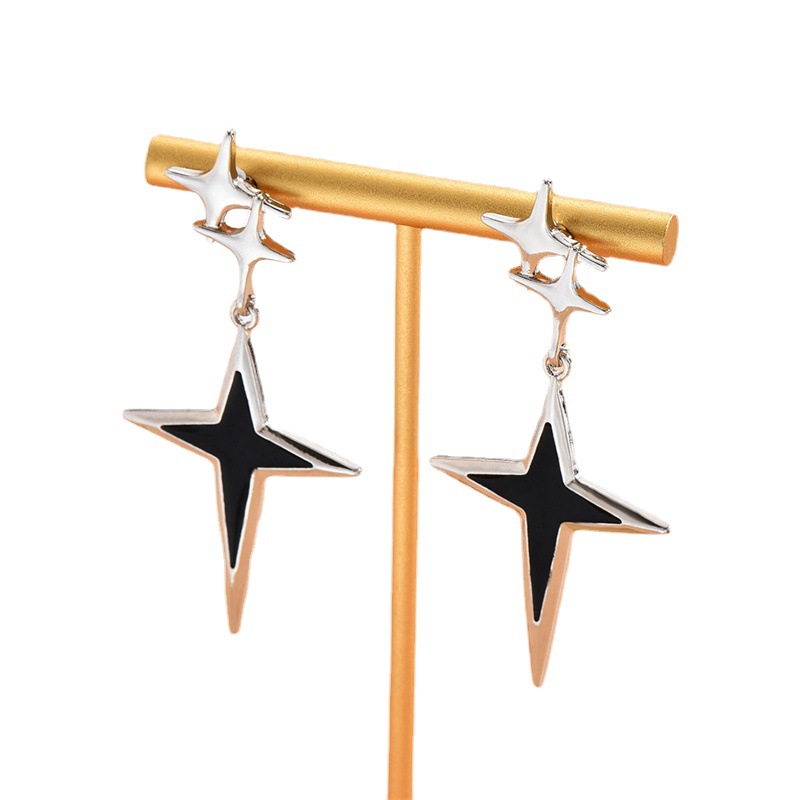 Title 2, Fashion Silver Four Eight-pointed Stars Earring...