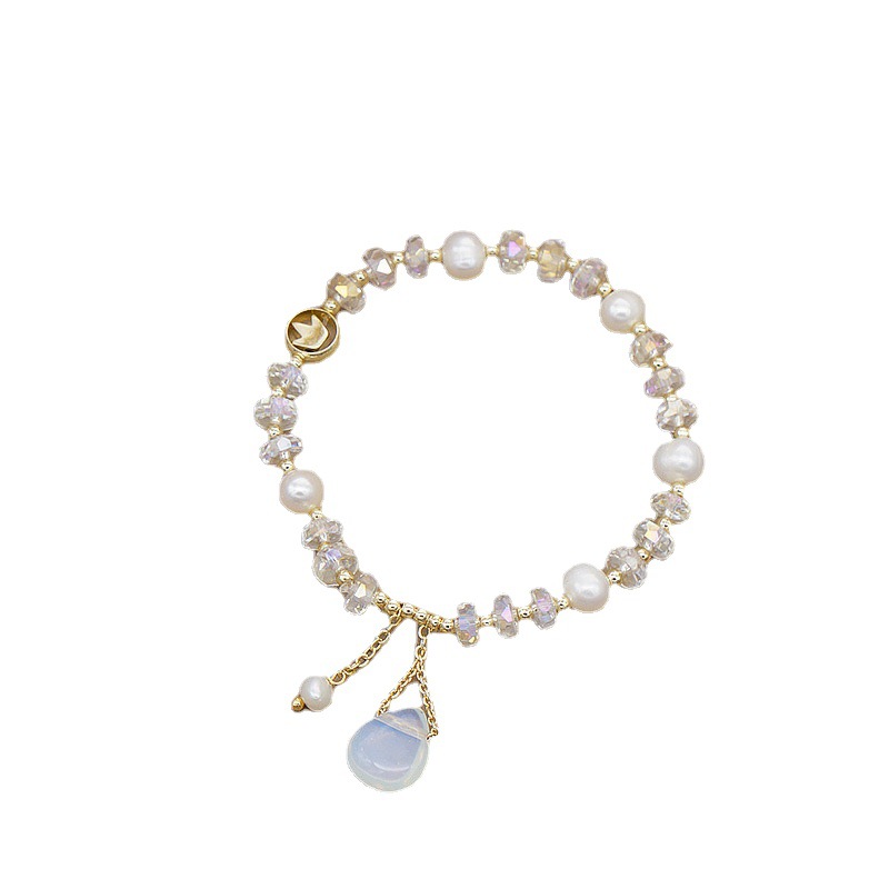 Natural Pearl White Crystal Bracelet Recruits Peach Blossom Niche Water Drop Agate