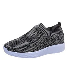 Stripe Knit Sock Shoes Flats Sneakers Running Walking Loafers - Grey - View 1