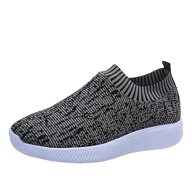 Stripe Knit Sock Shoes Flats Sneakers Running Walking Loafers - Grey