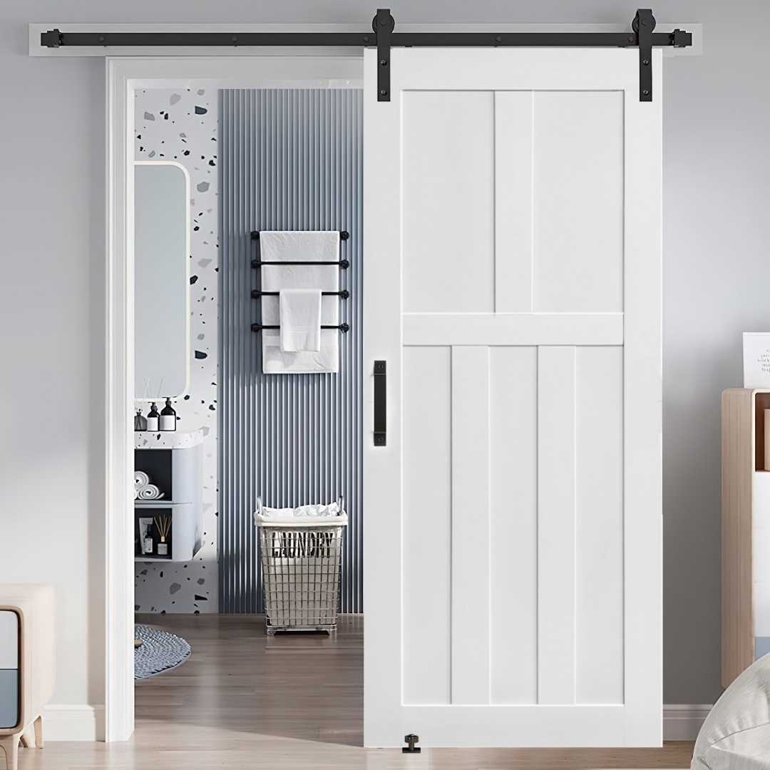CRAZY ELF 28 X 84 Five Panel Real Primed Door Slab, DIY Panel Door, Modern Interior Barn Door, Moisture-proof, Anti-deformation, Pre-Drilled Ready To Assemble, Suitable For Pre-hung And Barn Door