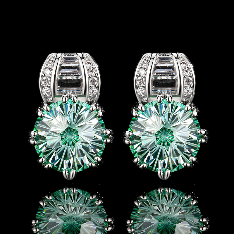 Light Luxury Vivid Earrings For Women, Firework Cut Simulated Zirconia Ear Jewelry With Rose Red Tone & Paraiba Tone Green Stones, Versatile Fashion Accessories — view 5