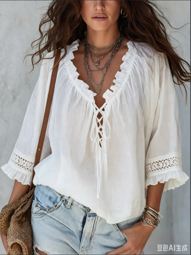 White Boho Blouse & Top
