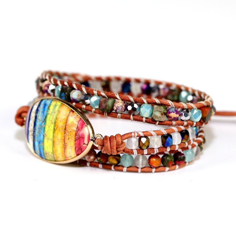 Imperial Stone Hand-woven Leather Bracelet With Multiple Layers Of Energy