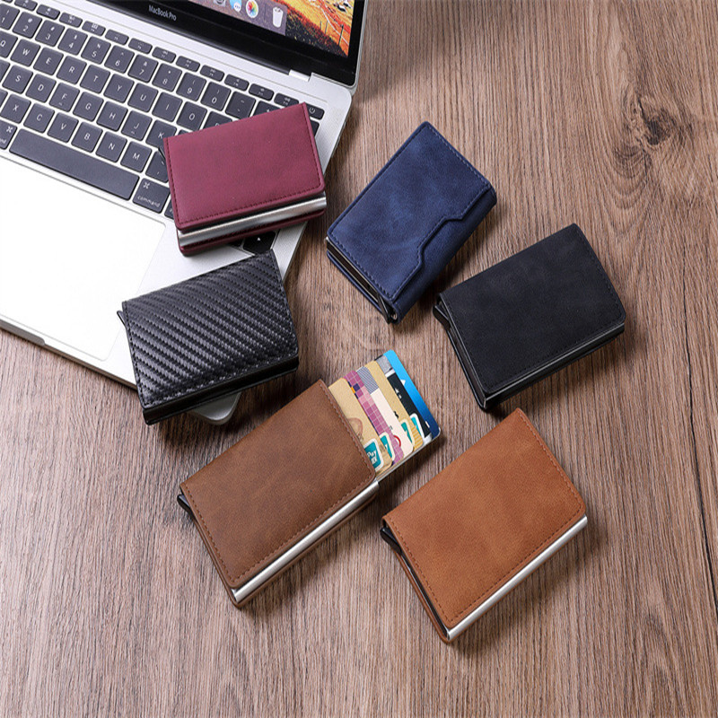 Metal Magnetic Card Bag Men's PU Leather Automatic Elastic Wallet