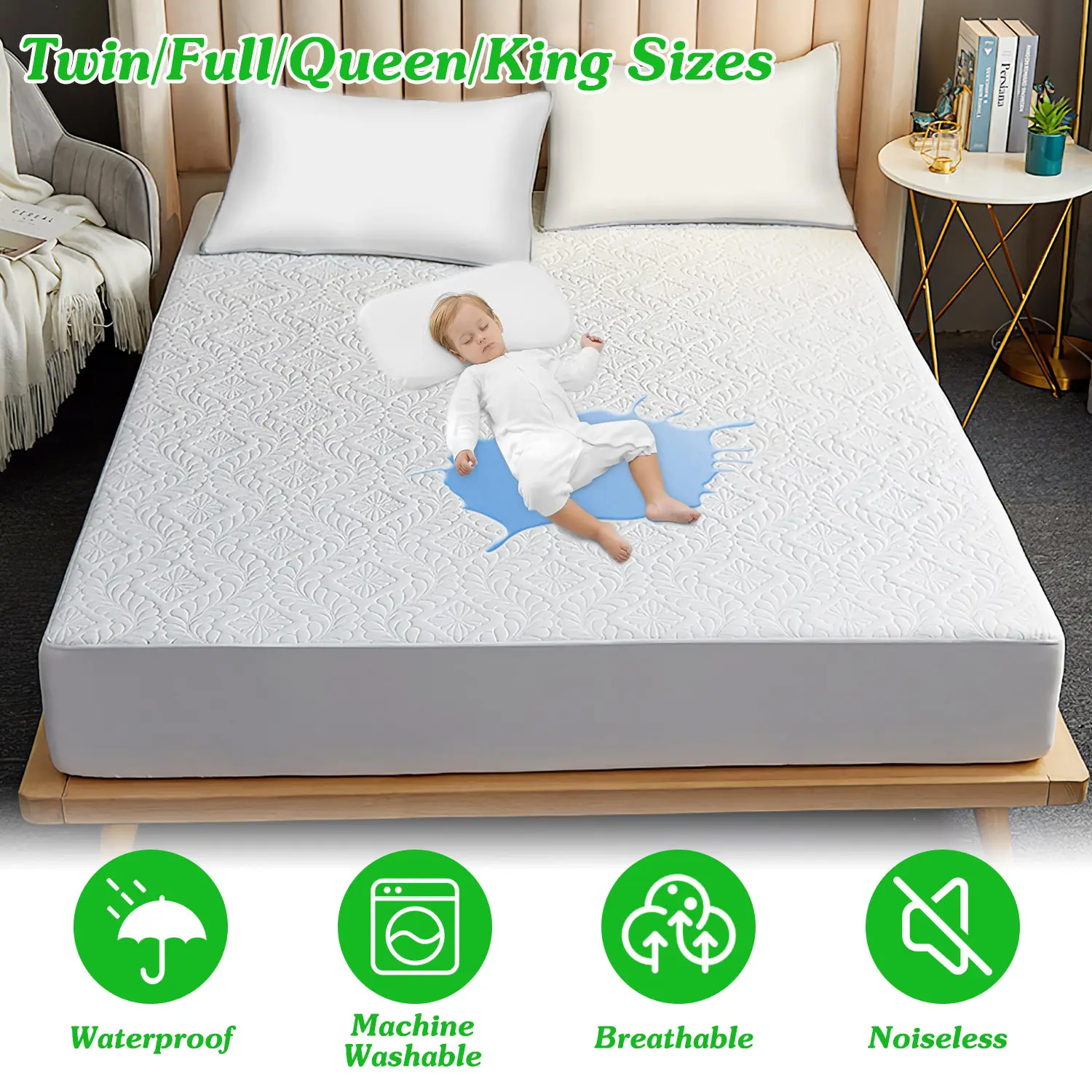 Full Size Waterproof Mattress Protector Breathable Soft