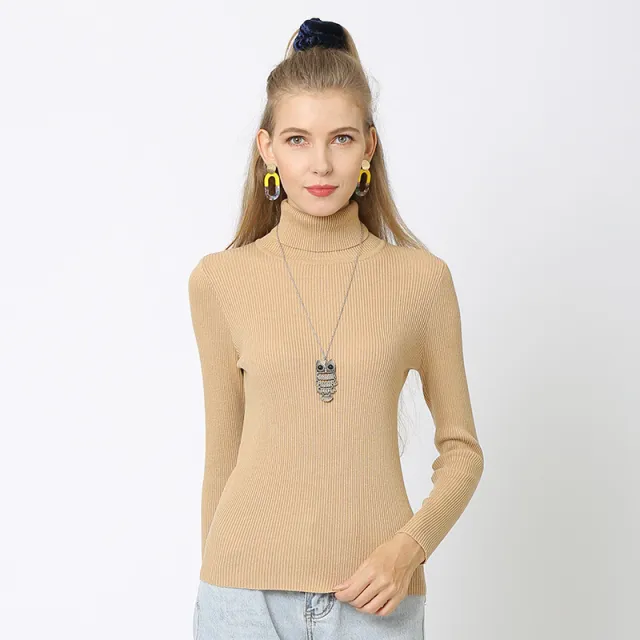 Solid Color Bottoming Shirt Knitted Sweater Turtleneck Sweater Camel - Shop at LoveMi
