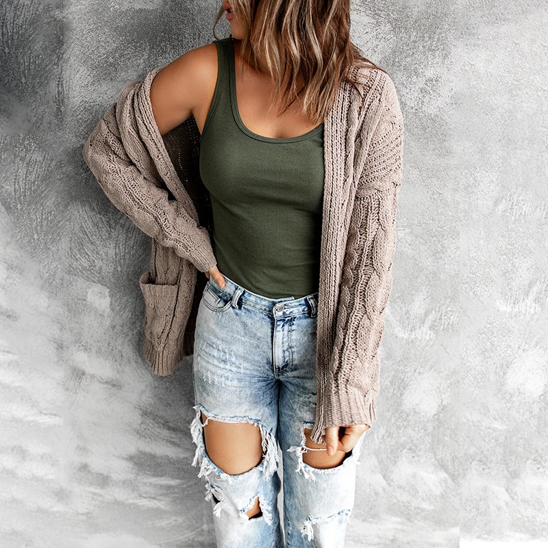 Solid Color Long-Sleeved Loose Mid-Length Knit Sweater